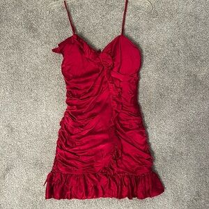 *THE perfect red* Vintage silk ruffle Betsey Johnson fitted mini cocktail dress